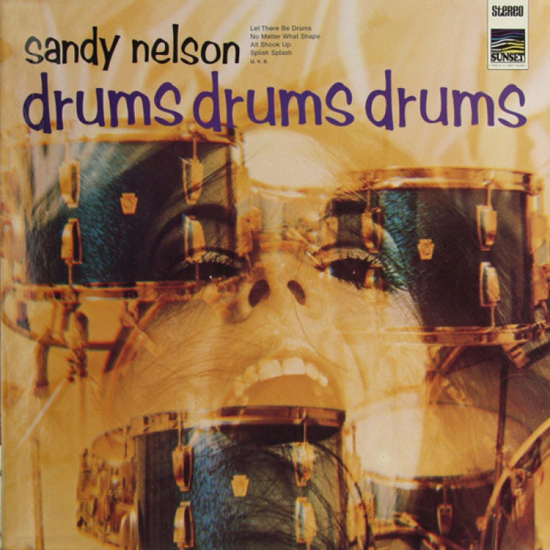  Sandy Nelson ‎– Drums, Drums, Drums! (Zeer goede staat, hoes VG+ en vinyl VG+)  Sunset Records ‎– SLS 50060 Z 